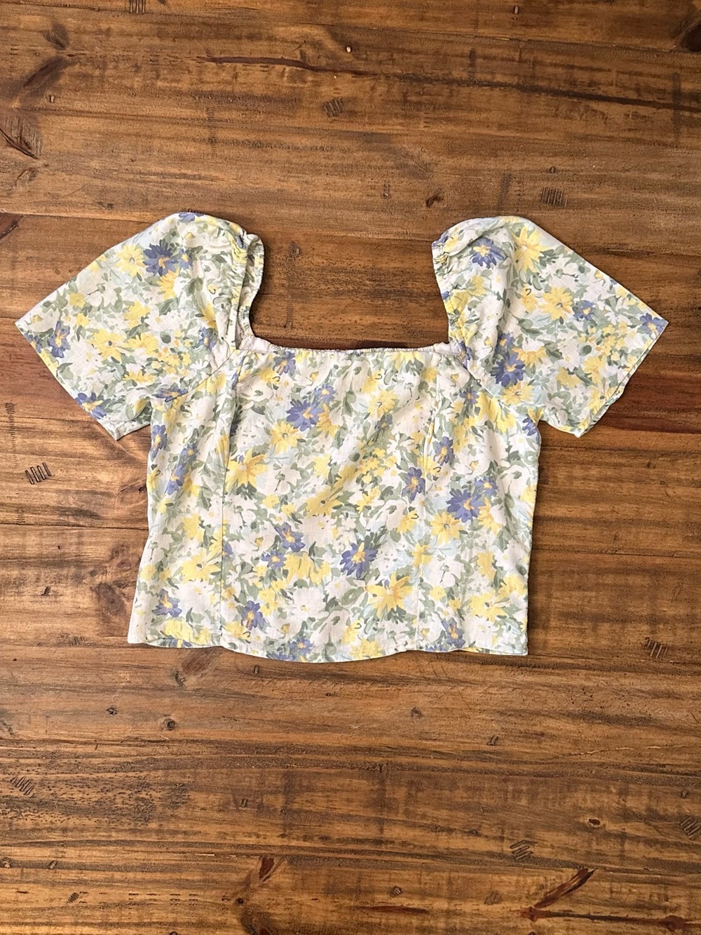Abercrombie & Fitch Pastel Yellow and Lavender Floral Square-Neck Crop Top